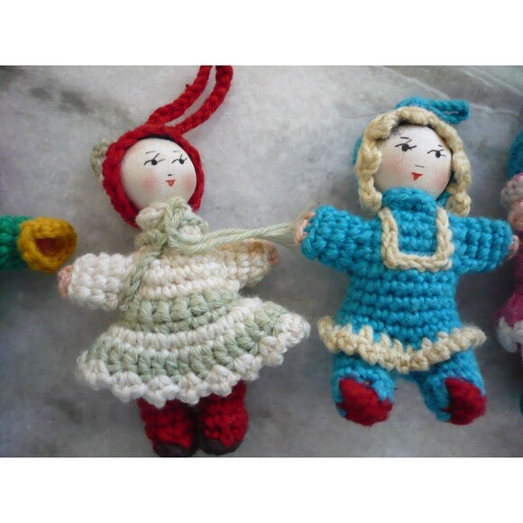 Amigurumi Miniature 2" Doll Japanese Crochet Knitted Vintage Set of 6 Silk Faces - Picture 3 of 6